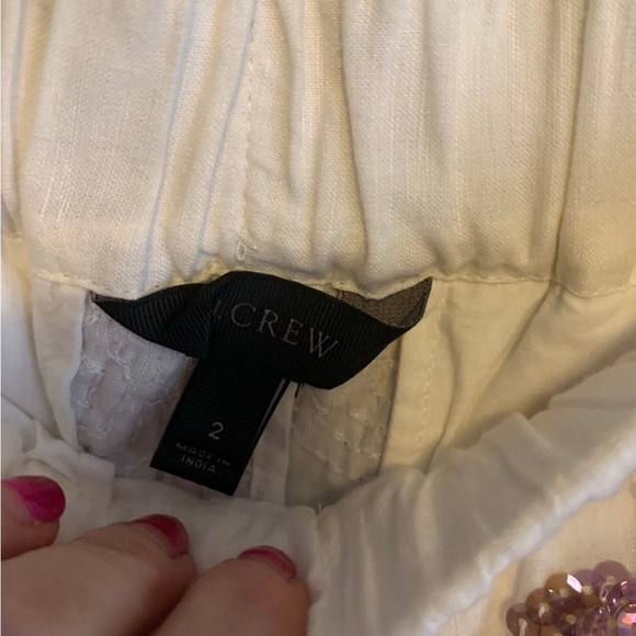 J. Crew Seaside Pants Womens 2 Iridescent Sequin Ivory Linen Cotton Jogger NEW - Picture 6 of 6